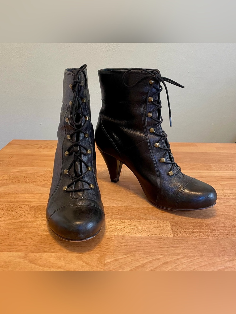 Indigo Black Lace-Up Heeled Ankle Boots